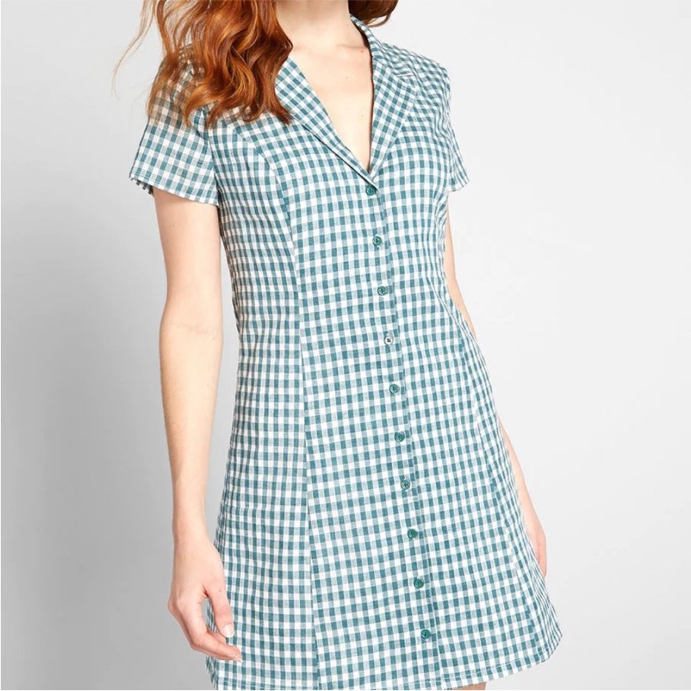 ModCloth NWT Daytime Dynamo Green Gingham Shirt Dress
